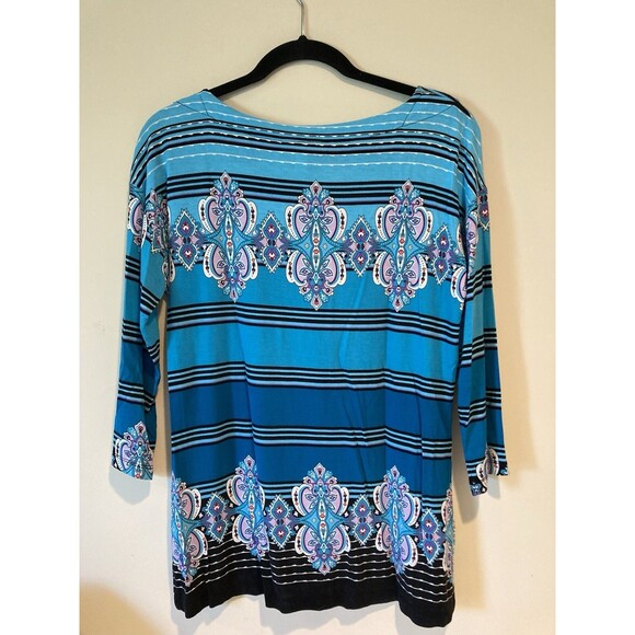 Dana Buchman Long Sleeve Top Blues/Pinks/Black Size Small EUC - Picture 2 of 4